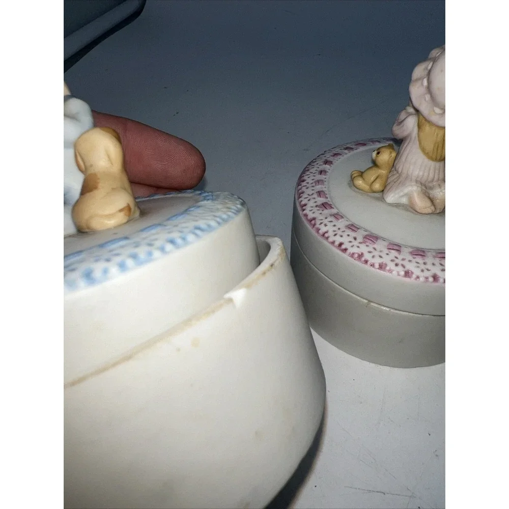 Holly Hobbie Porcelain Trinket Boxes- Little Girl And Boy Praying